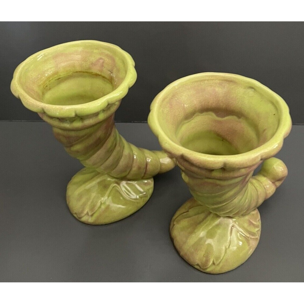 2 Vases West Coast Pottery California 210 Cornucopia Horn Vase Art Deco Vintage - Picture 6 of 10